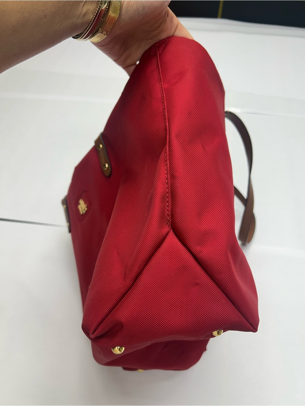 Ralph Lauren Red Tote with Brown Leather-Strap Handles - Picture 6 of 14